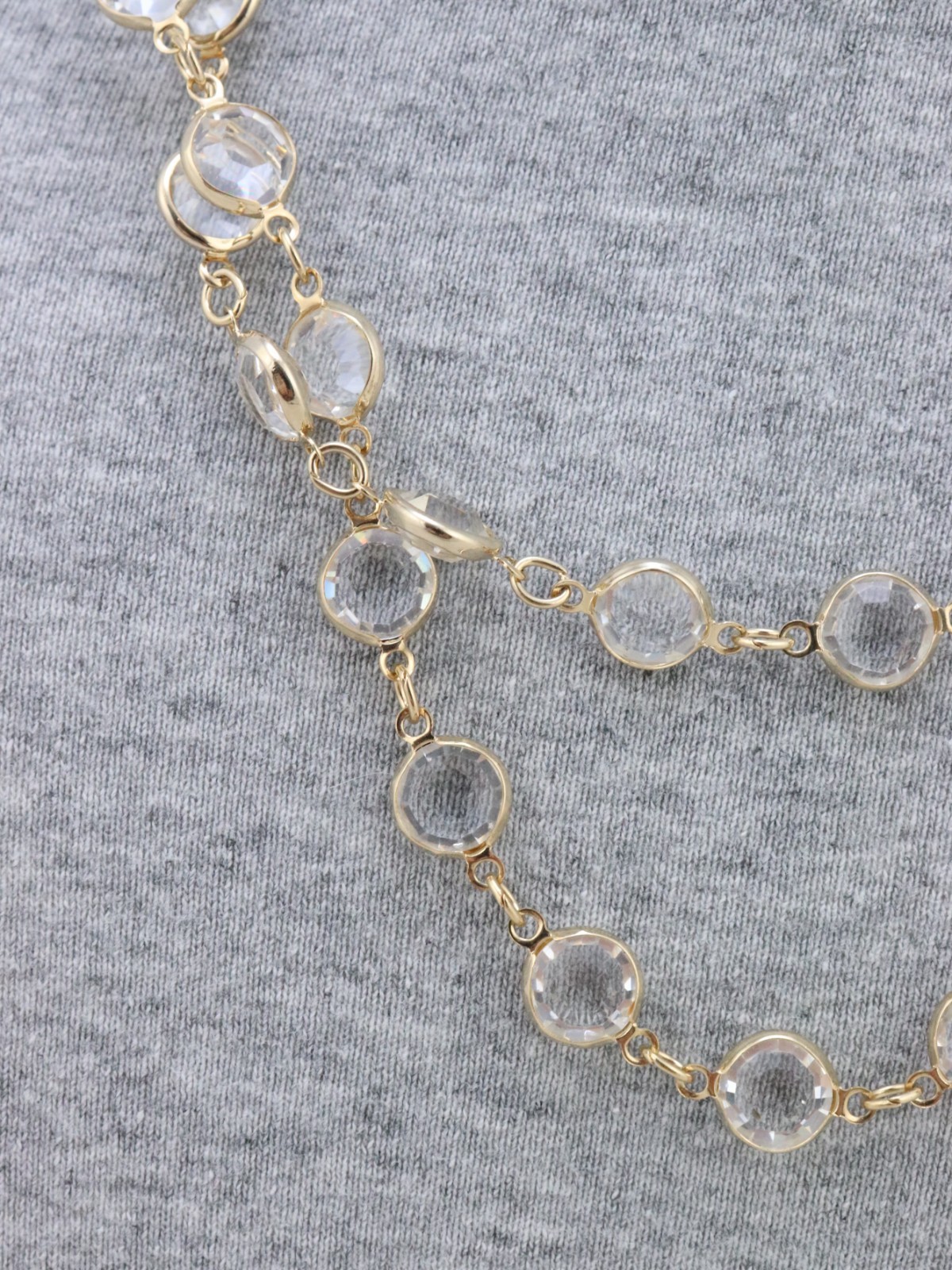 34″ Long 9mm Clear Crystal Bezel Rhinestone Necklace Signed AUSTRIAN USA Gold Tn