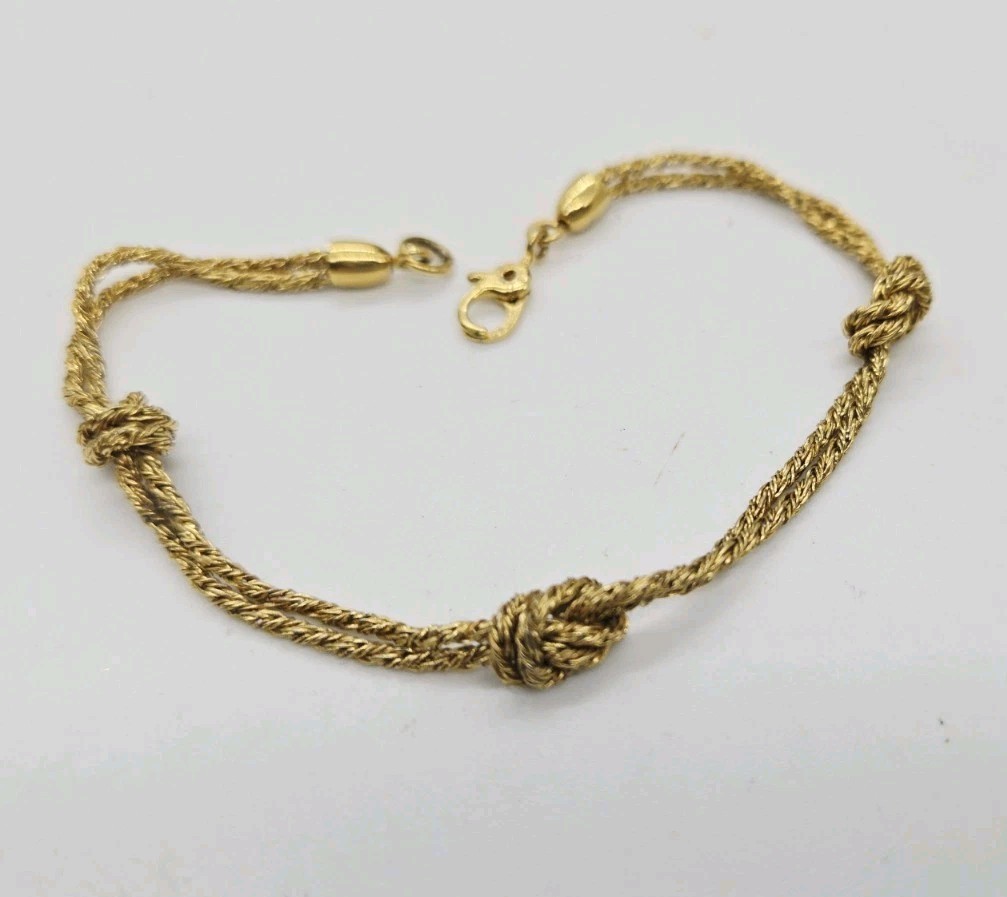 Monet Bracelet Double Rope Chain Knot Gold Tone Couture Vintage 7.25 in