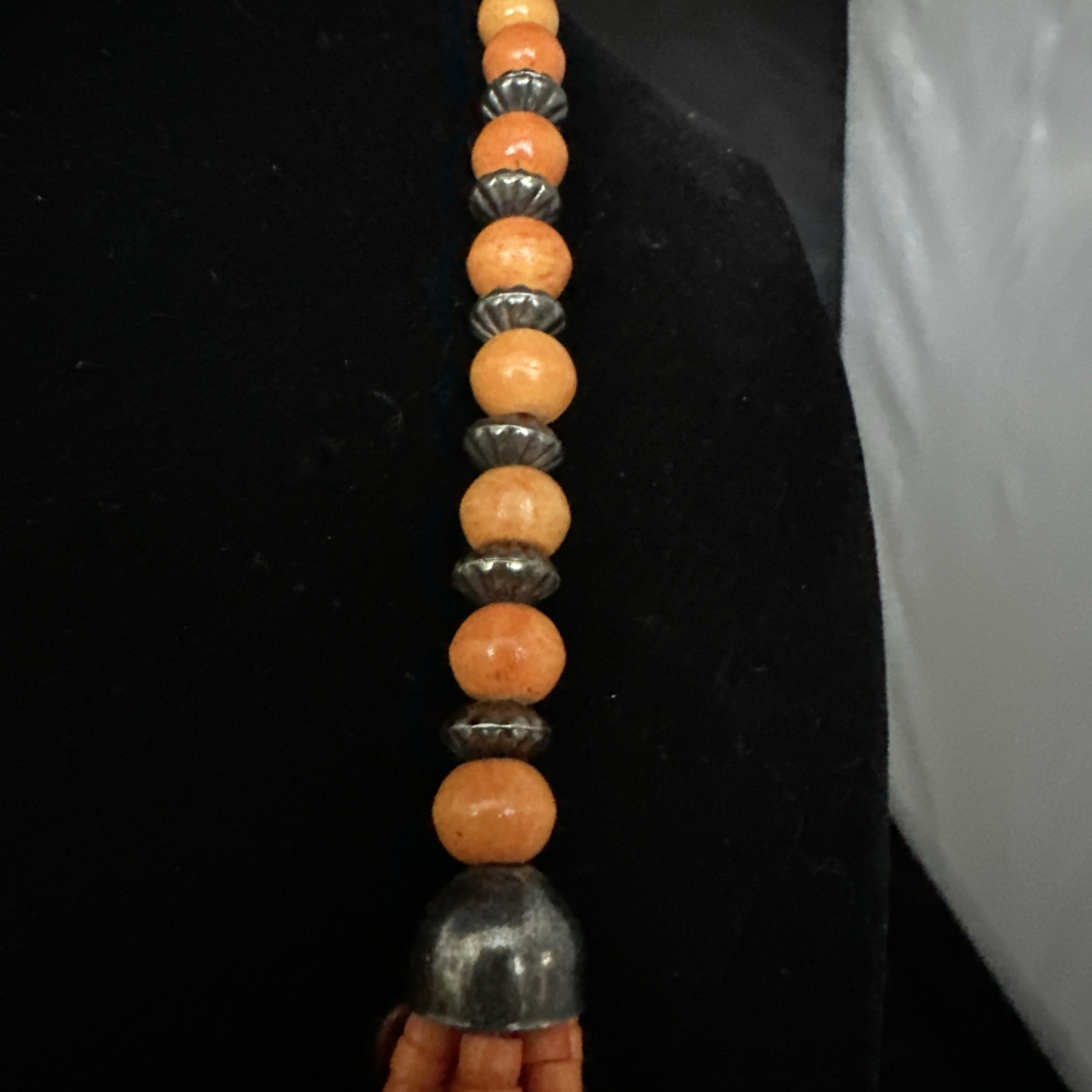 Vintage Orange And Silver Beaded Statement Necklace