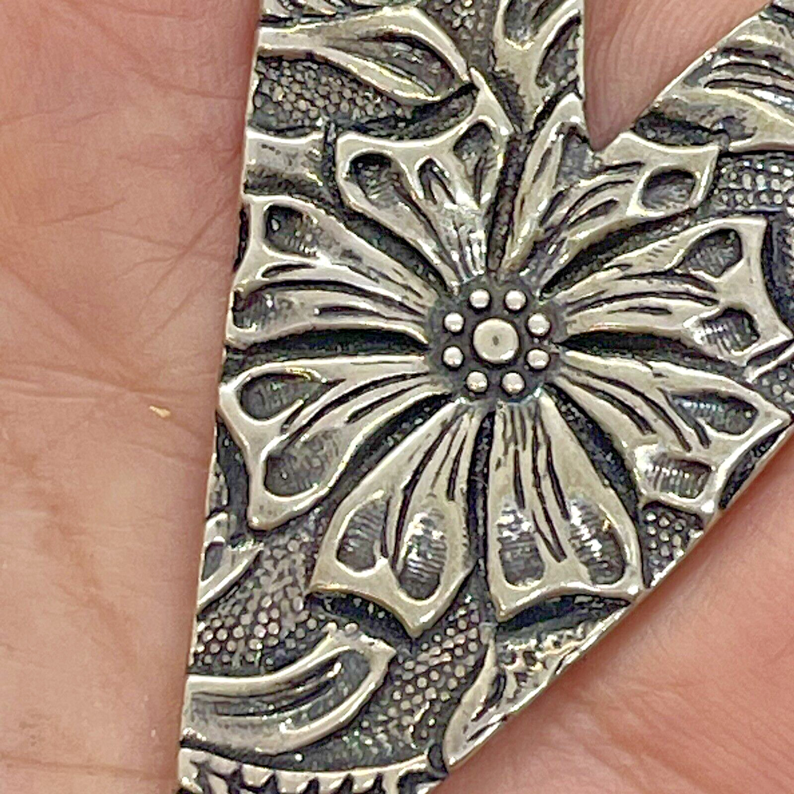 Large Vintage Hand Stamped Heart Sterling Pendant 21.4g Signed Shandon Watson