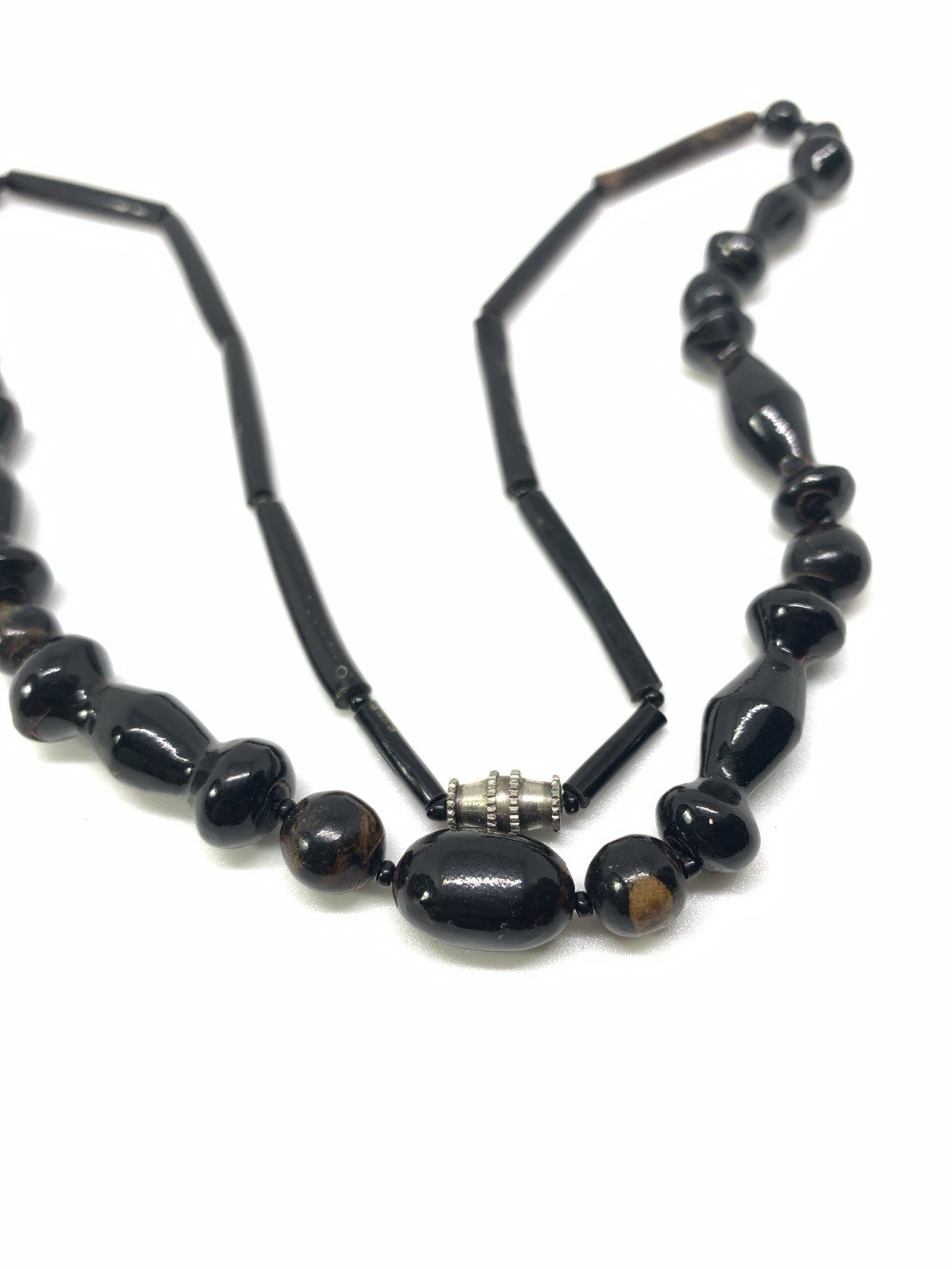 vintage genuine black coral round And elongated beads necklace