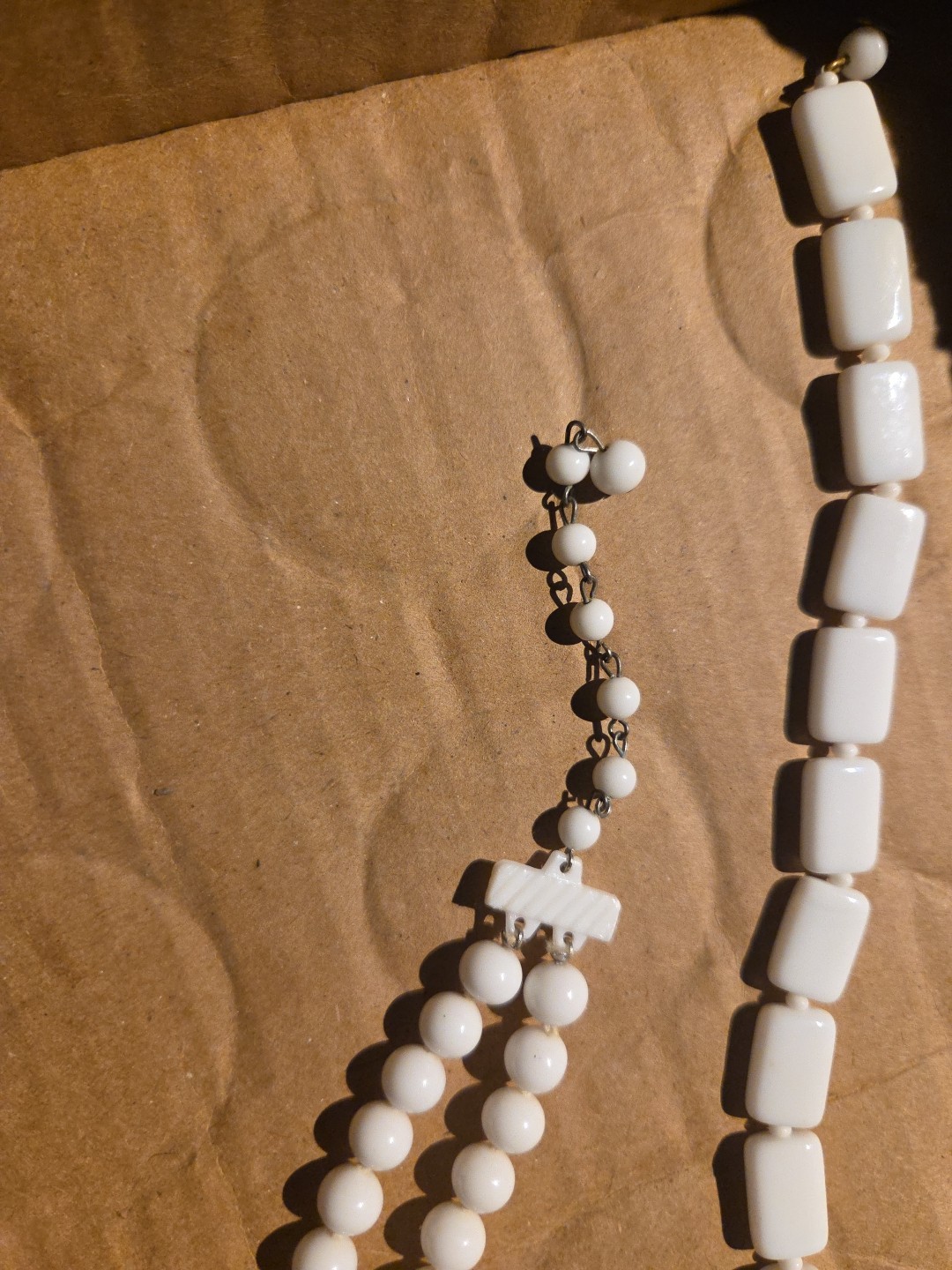 Vintage Milk Glass 17 1/4 Inch Chiclet And 15 1/4 Inch Double Tier Choker