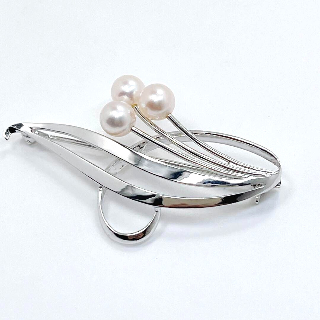 Mikimoto 5.3〜5.5mm 3P JAPAN Akoya Pearl Pin Brooch Corsage Antique & Vintage