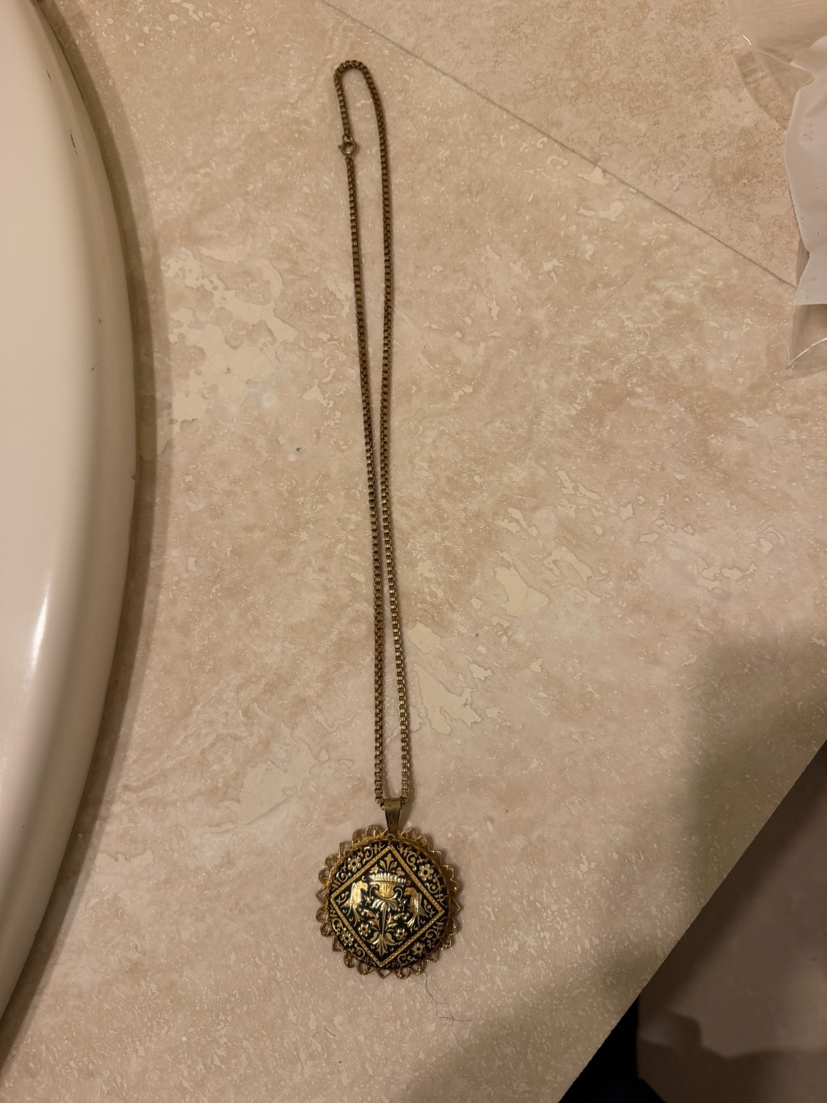 Vintage Signed Miriam Haskell Toledo Damascene Pendant Necklace