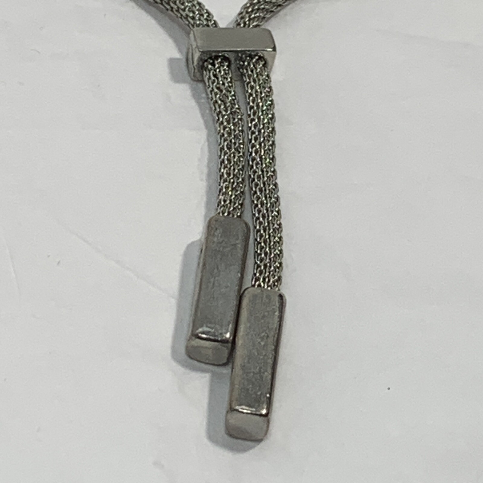 VTG ANNE KLEIN Silver Tone MESH CHAIN Lariat NECKLACE Bar 20″