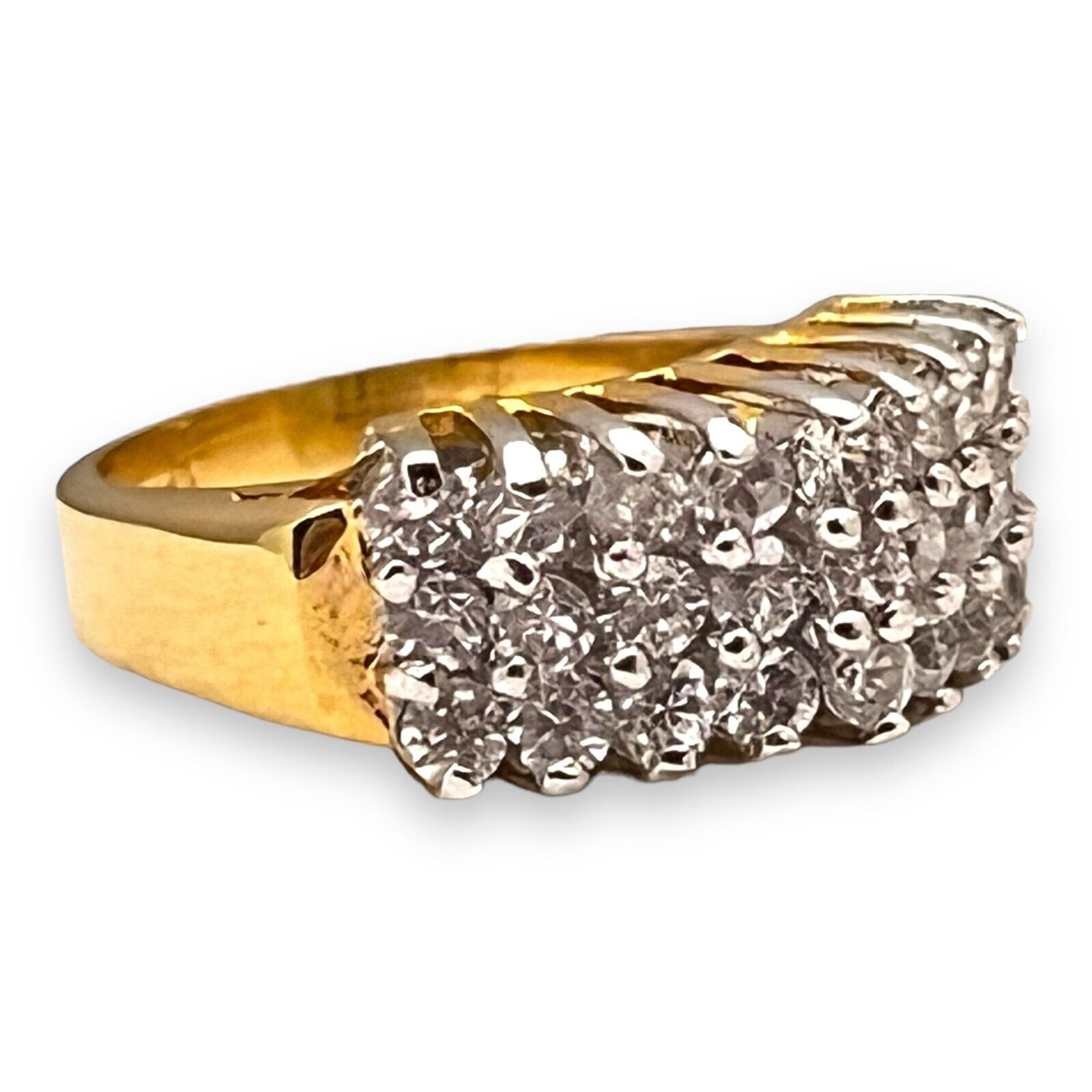 Vintage 1980s Ring Size 6 CZ Cluster Three Row Prong Set Gold Plated – 14M