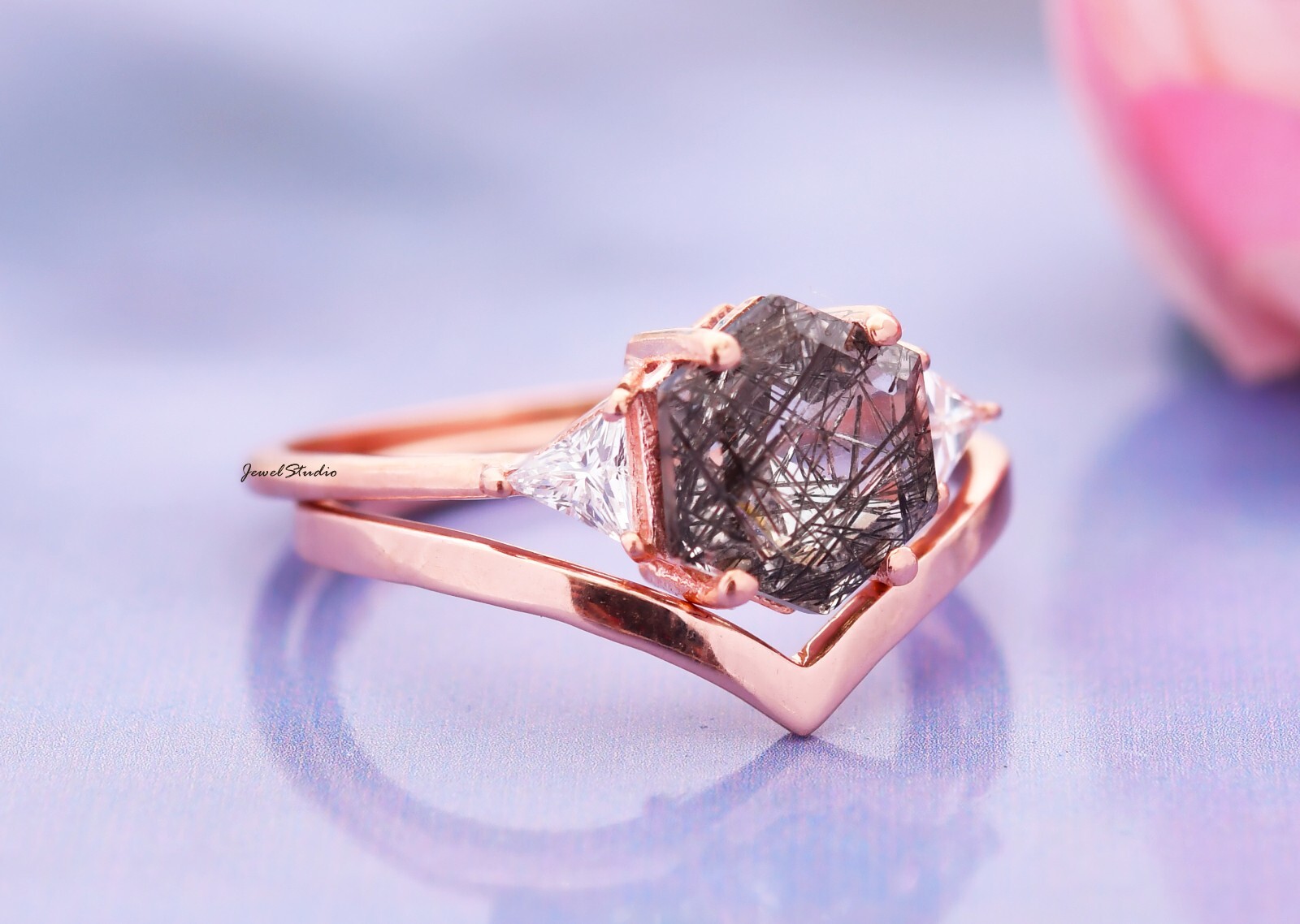 Rutile Ring set Quartz Ring Engagement Ring Bridal Band Ring Wedding Ring Gifts