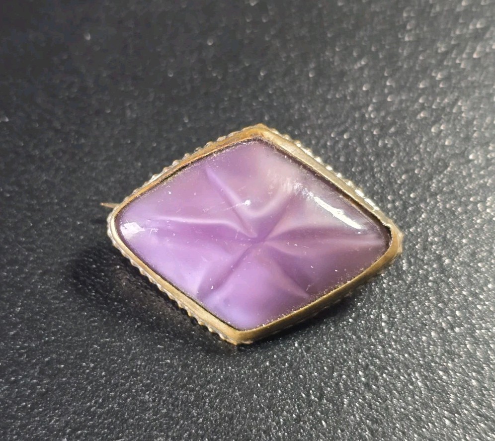 Antique Art Deco Czech Glass Brass Brooch