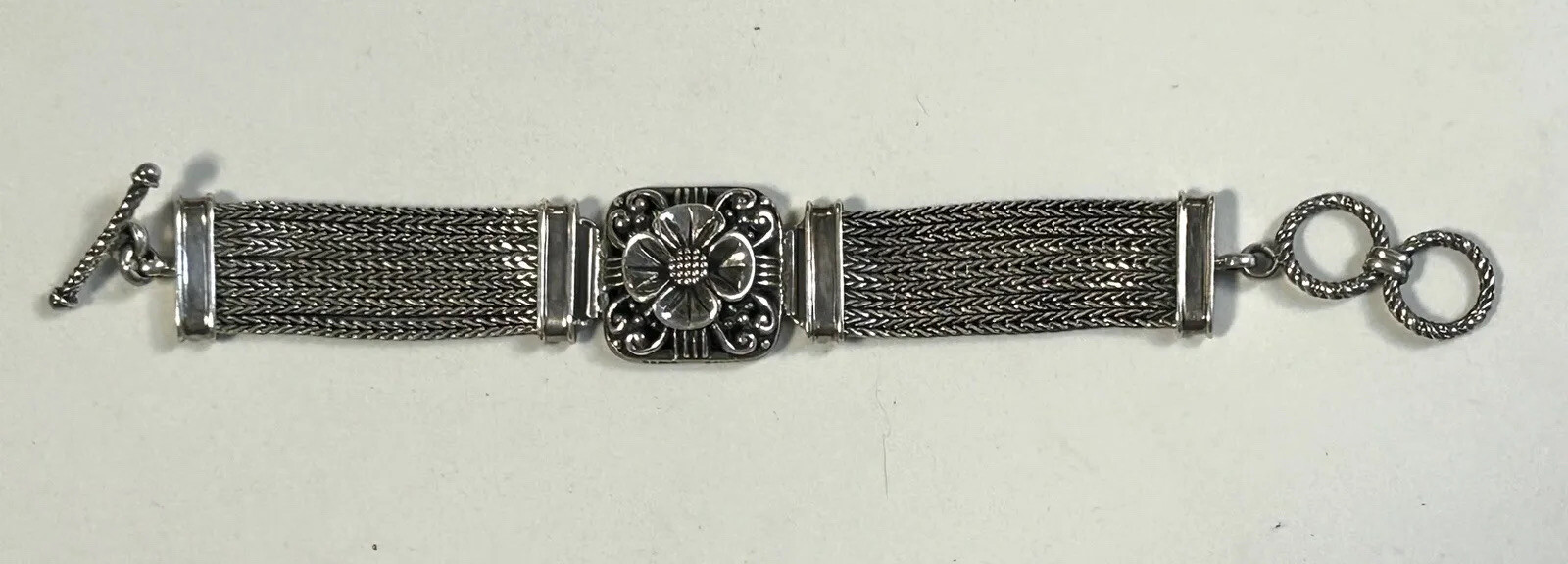 Vintage Floral .925 Sterling Silver Multi Strand Wheat Chain Bracelet