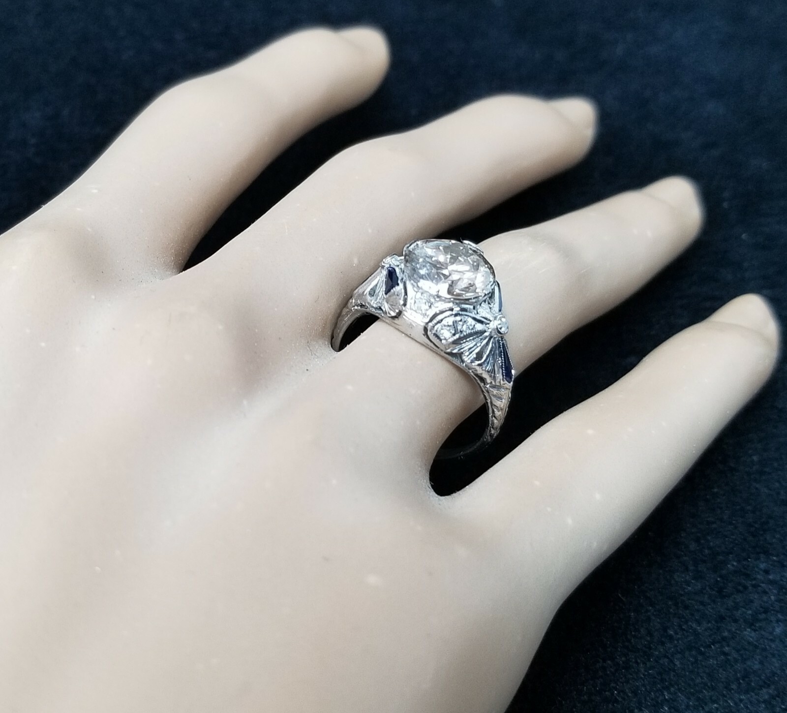 18k White Gold Vintage Filigree Engagement Ring 2.65ct Round Champagne Diamond
