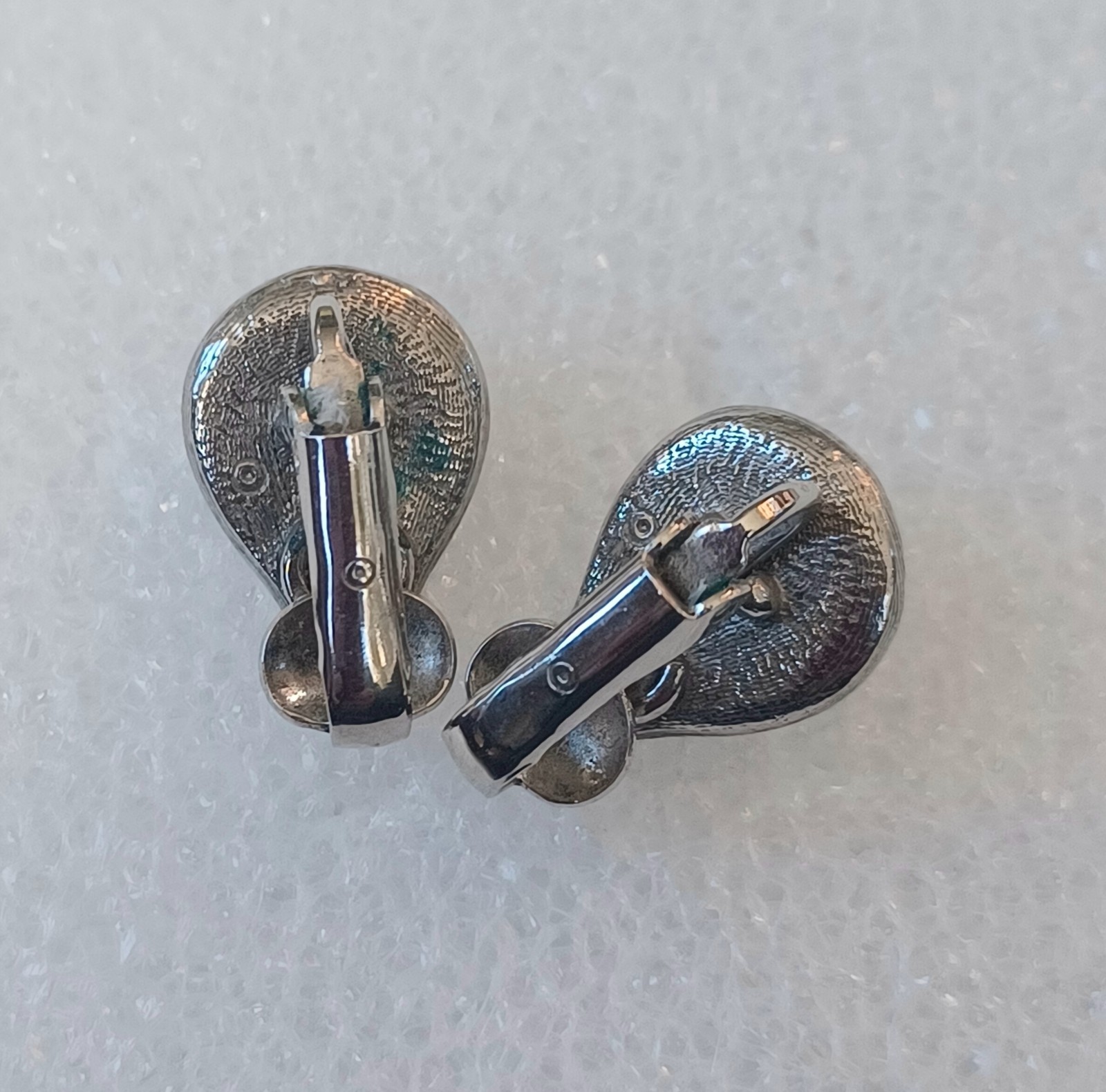 Vintage 1960s Blue Opal Glass Teardrop Silvertone Clip Earrings