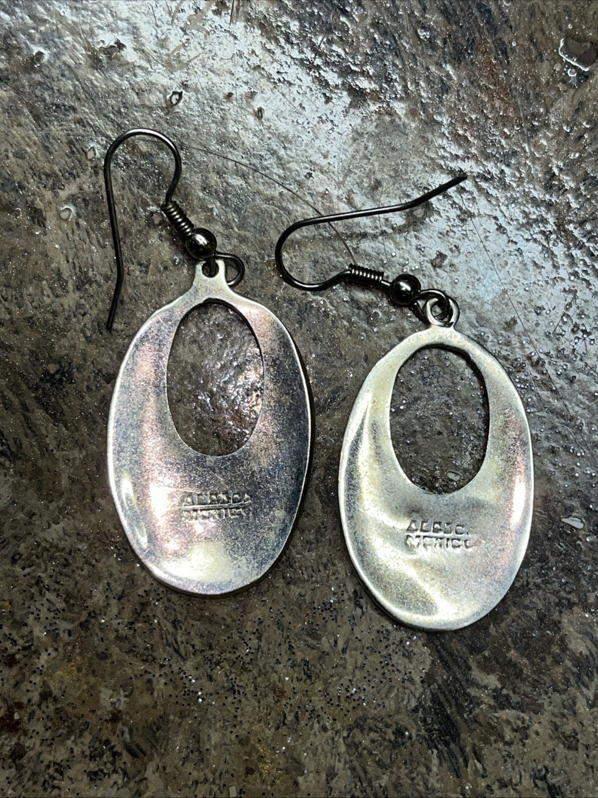 Vintage Mexican Alpaca Silver with Mother of Pearl Flower Design Earrings
