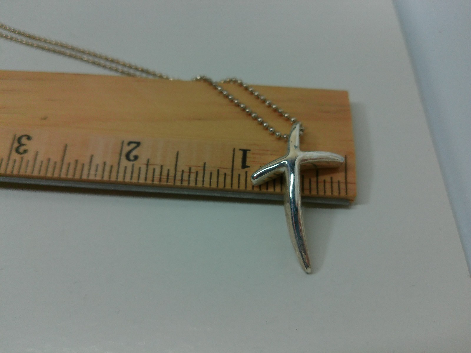 Vtg Modernist Religious Angled Cross Pendant Sterling Silver Chain 22″ Necklace