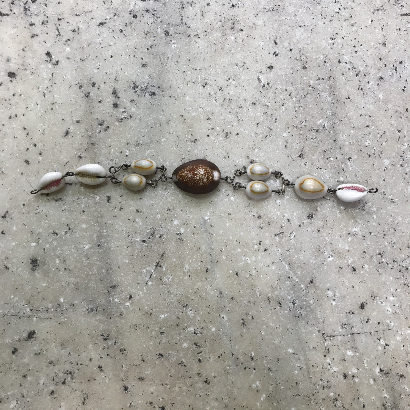 Vintage Souvenir Seashell Bracelet Real Mixed Shells Brown & White Shells Metal