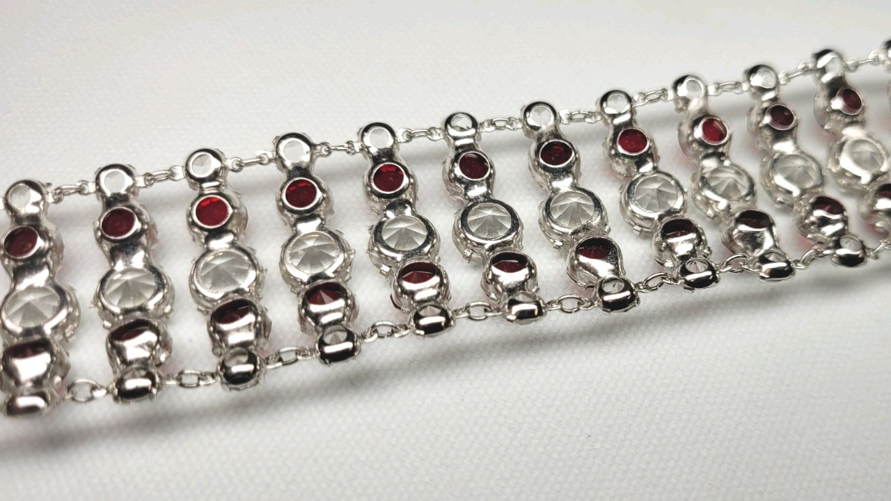 Elegant 7.5″ Estate Garnet & White Sapphire Color Bracelet 1/20 12k Gold 36.85gr