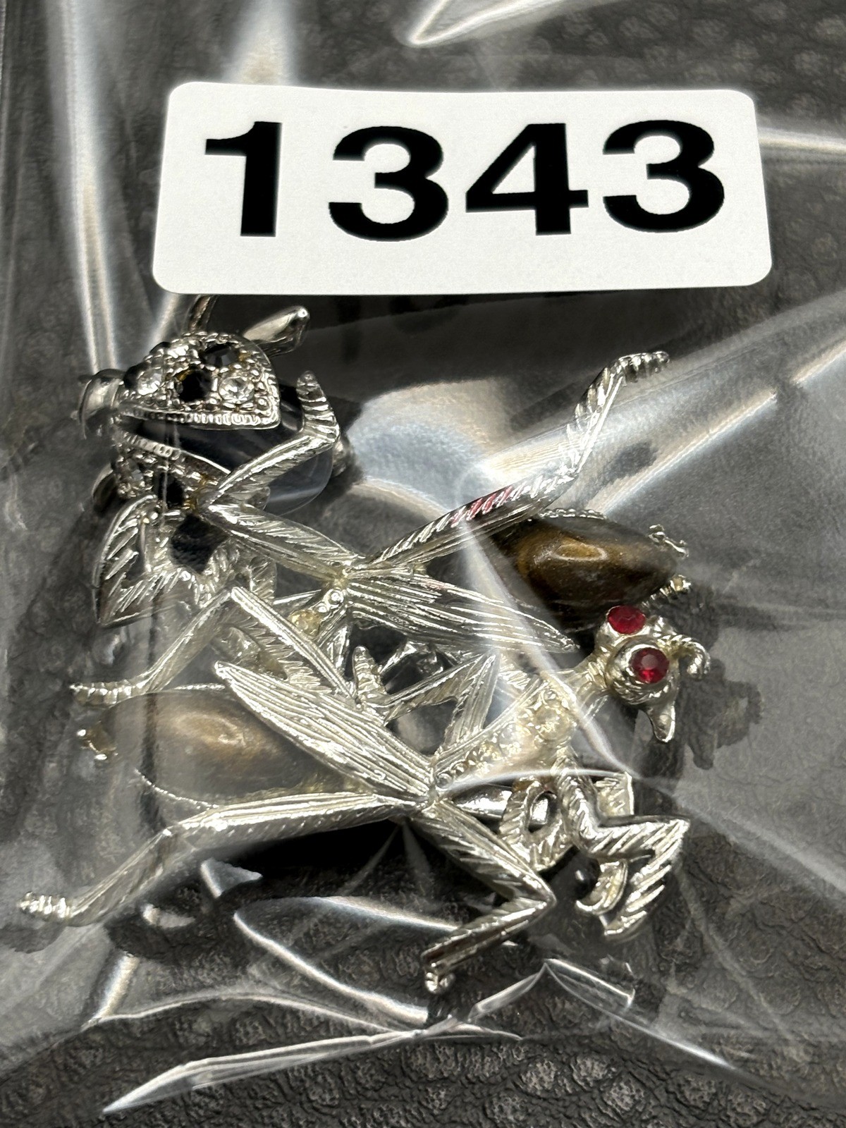 Vintage Lot Of 3 Insects 2 Praying Mantis 1 Beetle Brooch Enamel Crystal Bug Pin