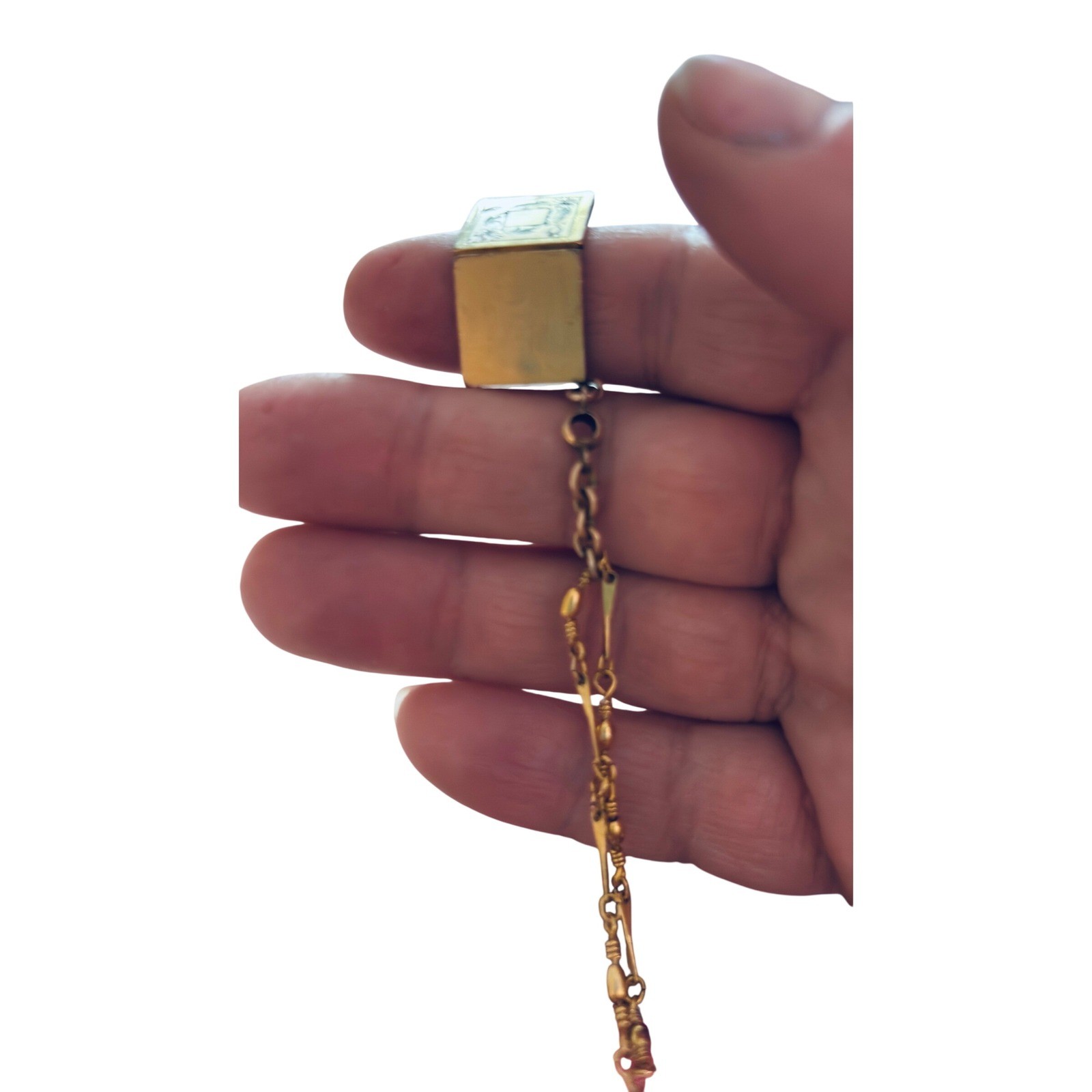 Antique VICTORIAN watch fob on a Victorian necklace Etched Bar Link Chain