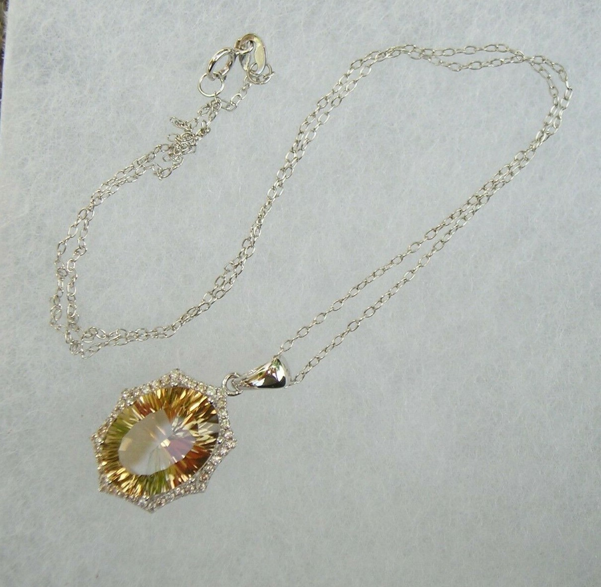 Pretty Sterling 925 DK Faceted Citrine & Cubic Zirconia CZ Pendant Necklace