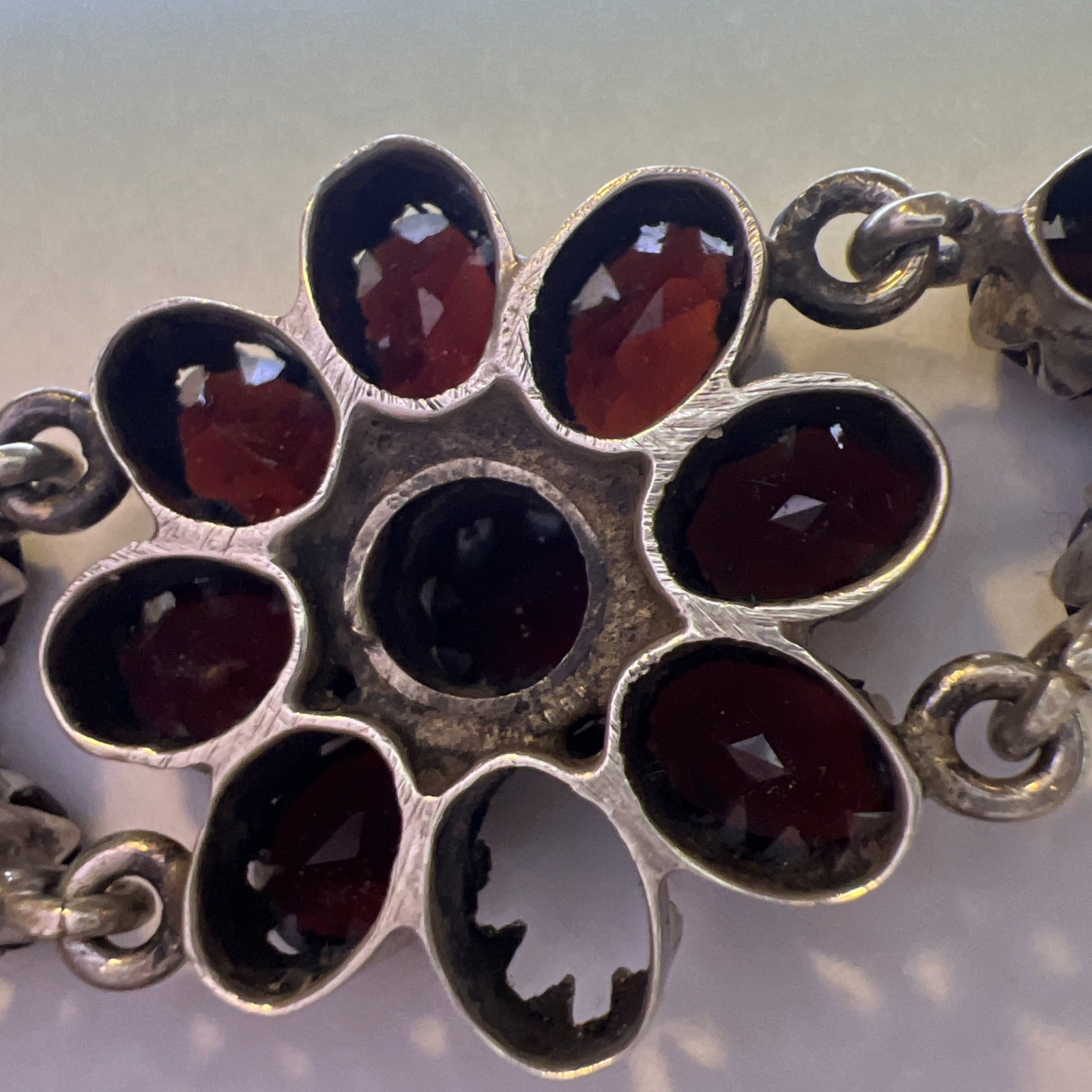 Vintage Natural Bohemian Garnet Sterling Silver Flower Bracelet for Project