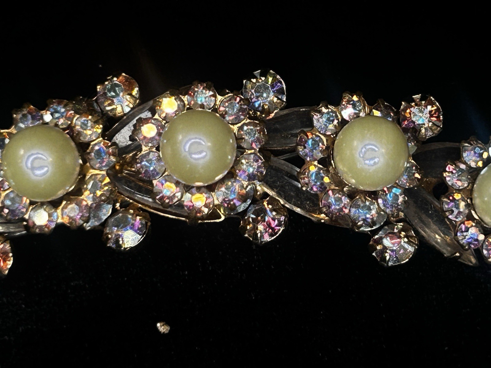 DeLizza And Elster D&E Juliana Pearl & Aurora Borealis Rhinestone Leaf Brooch