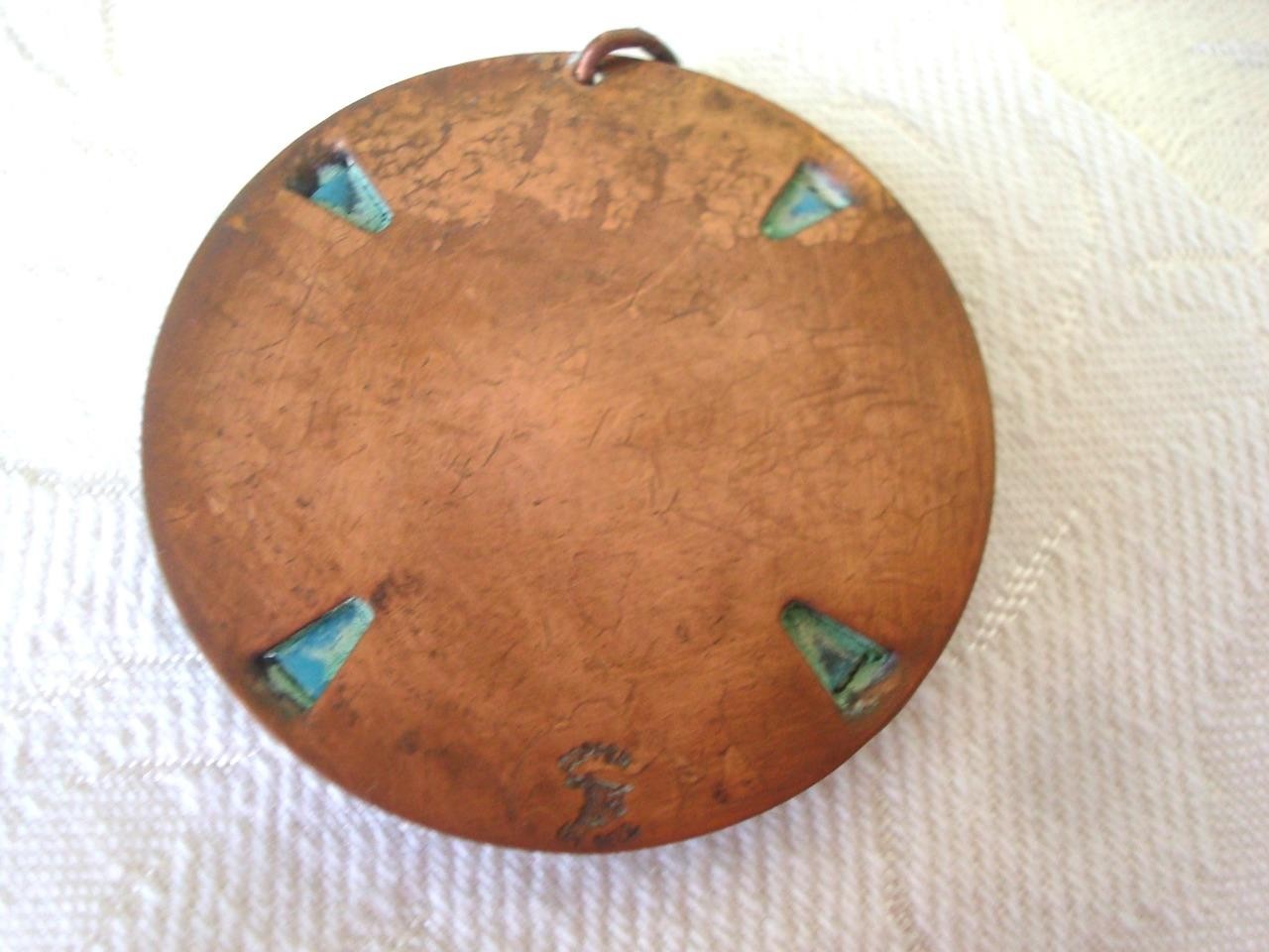 Vintage Copper by Bell Faux Turquoise Pendant With Thunderbird 1 3/4 In. KJ
