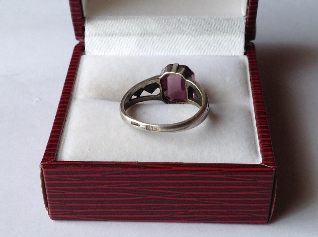 Vintage USSR 875 Silver Ring with Stone, Unique Russian Design – Women Jewelry