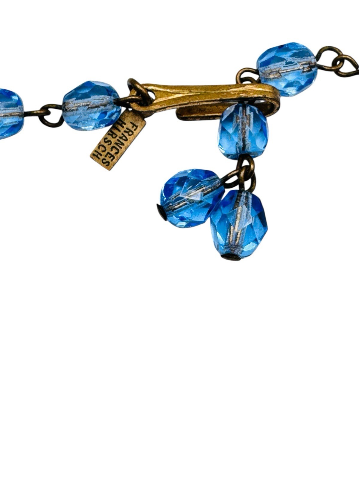 Vintage Blue Glass Rhinestone Necklace Signed Frances Hirsch Beautiful 16″