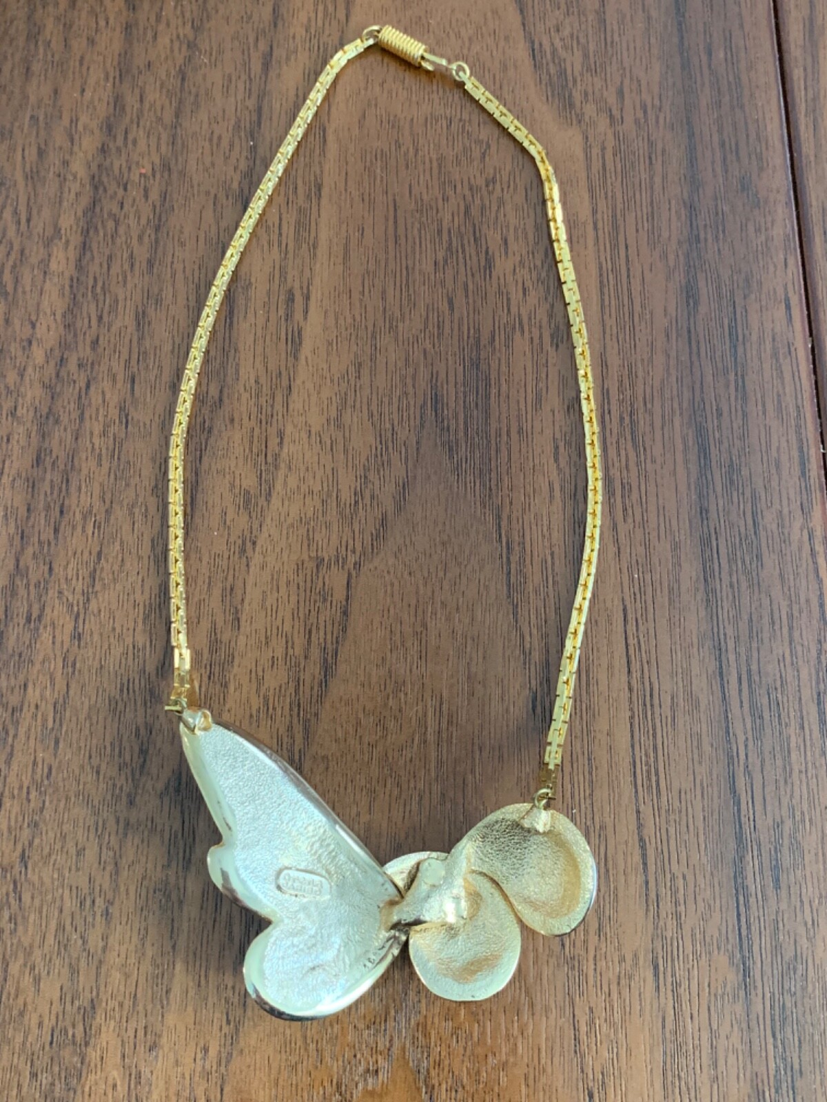 Vintage Orena Paris Gold Tone Black Enamel Necklace Butterfly Papillon