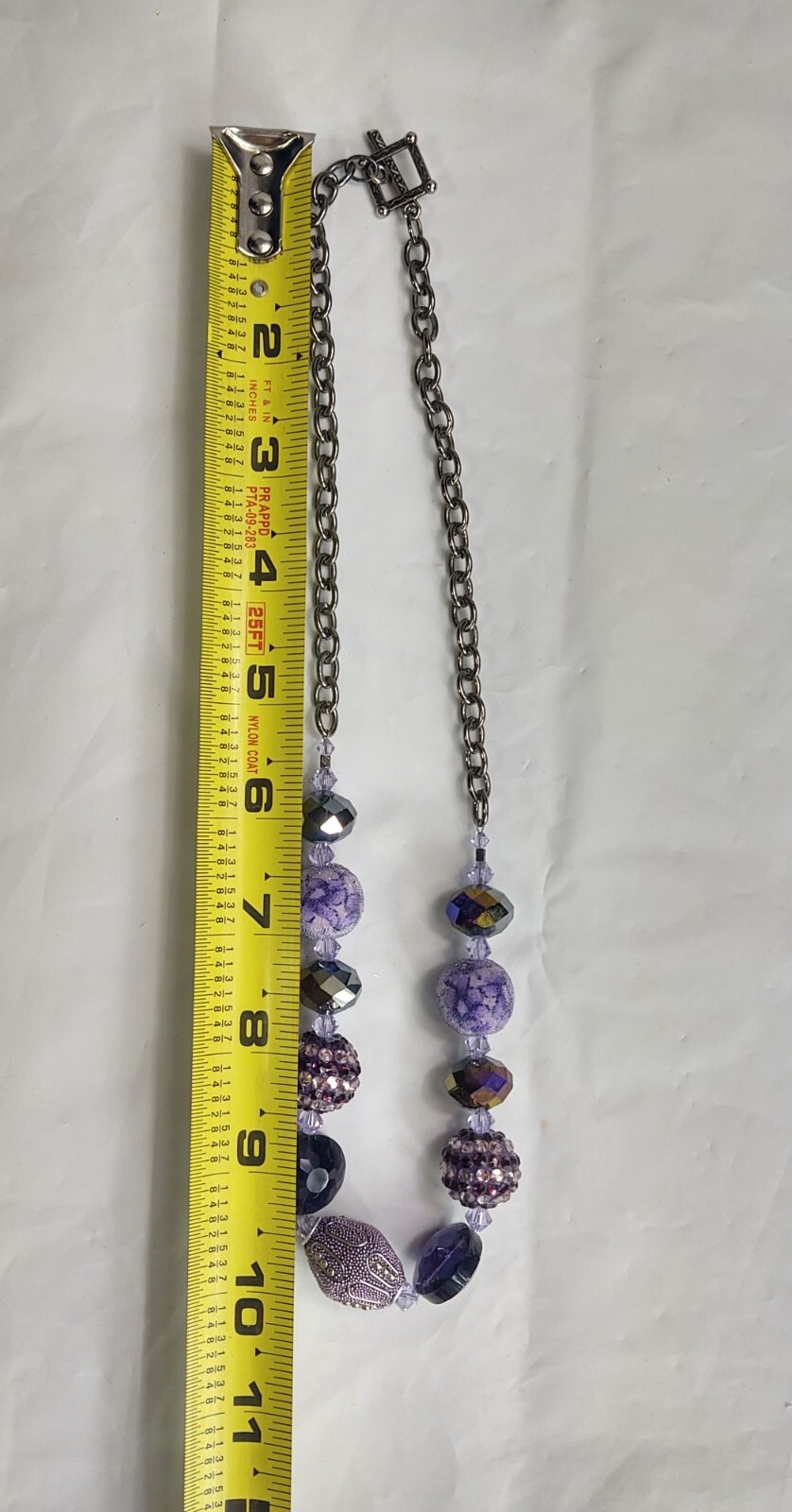 Vintage Beaded Necklace Silver Tone Purple Beads Crystals Toggle Closure Jewelry