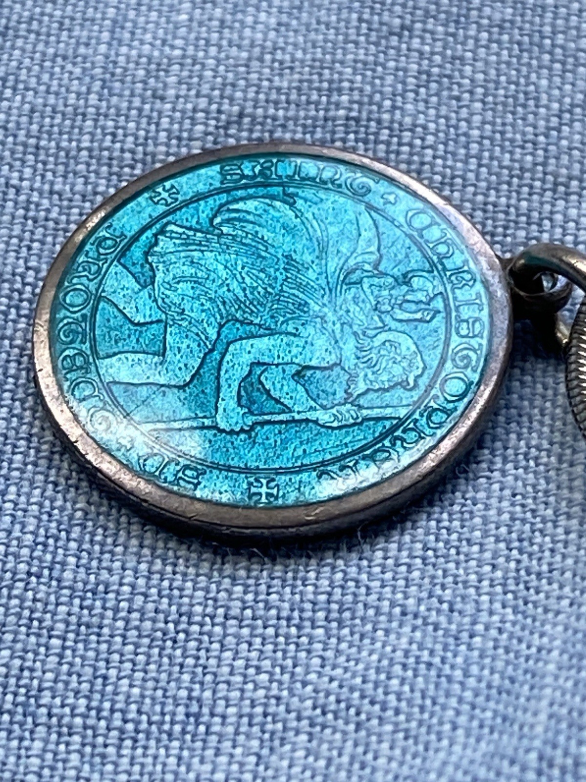 Charles Thomae Vintage Saint Christopher Sterling Silver Enamel Pendant Necklace