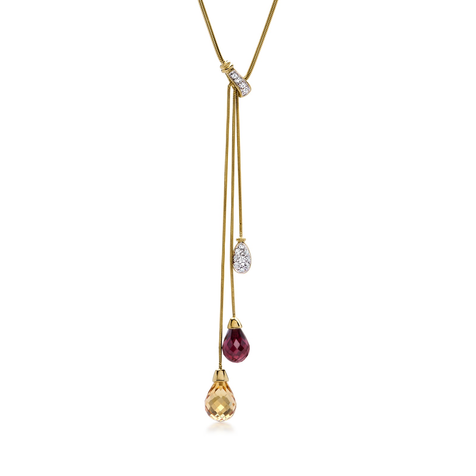Vint Citr & Garn Drop Ncklc w Diamonds in 14k Gold 17 inches