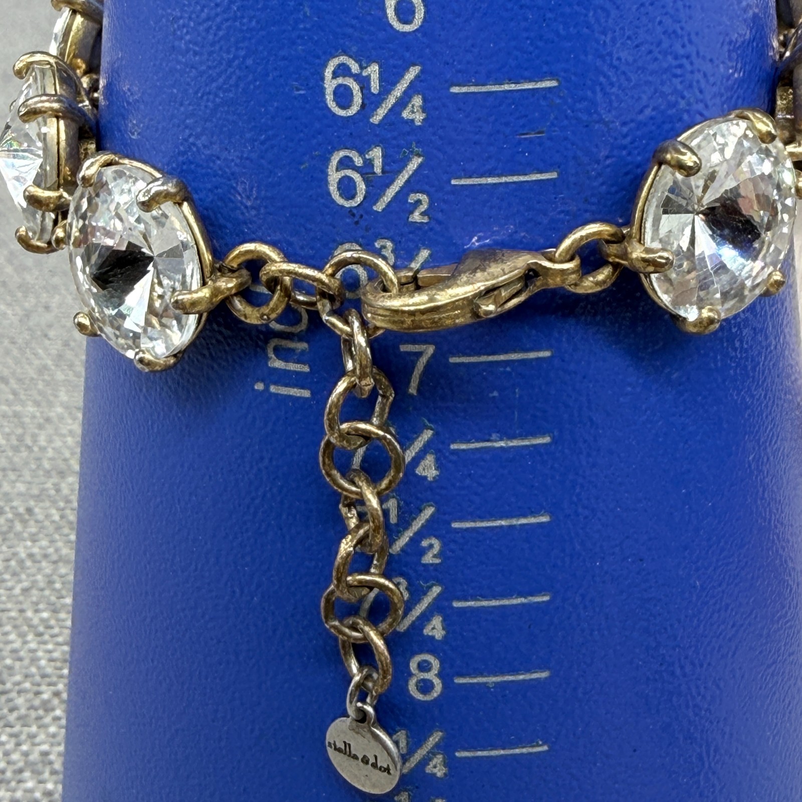 Vintage Stella Dot Amelie Bracelet Clear Rivoli Rhinestones Gold Tone Size 6.75