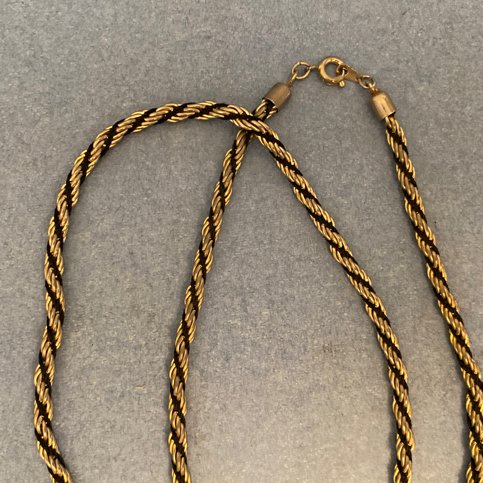 Gold Tone .15 Inch Wide Black Cord Wrapped Rope Chain Fashion Necklace 23.5 Inch