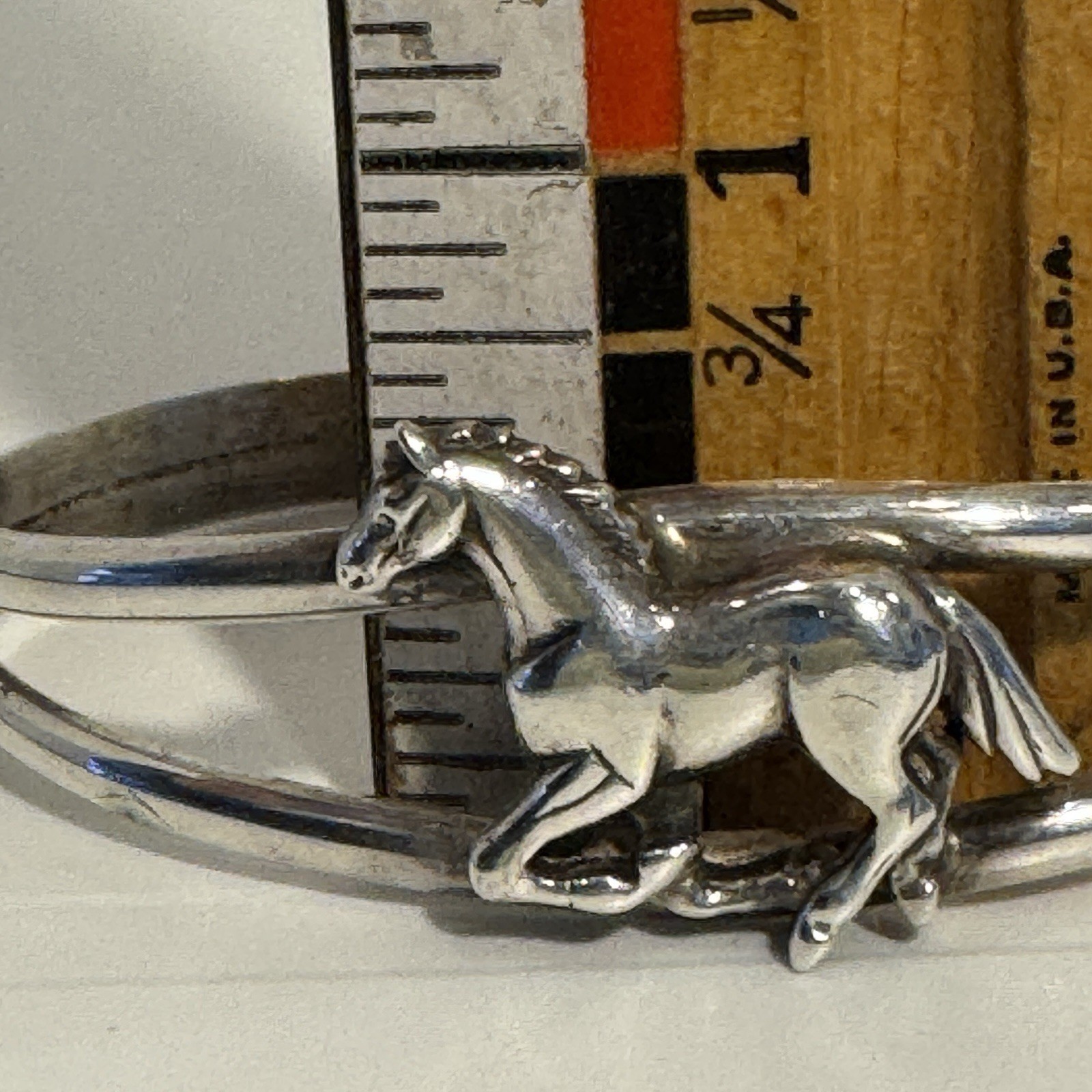 Vintage Signed Sterling Silver Double Cuff With Running Horse Bracelet