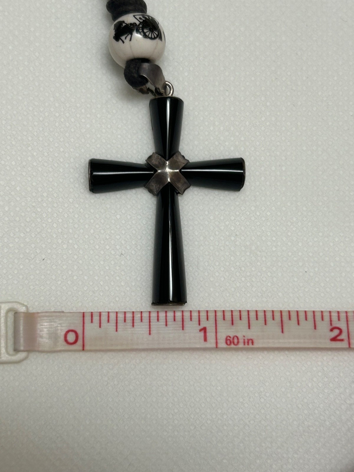 Vintage Sterling Silver Onyx Cross Pendant