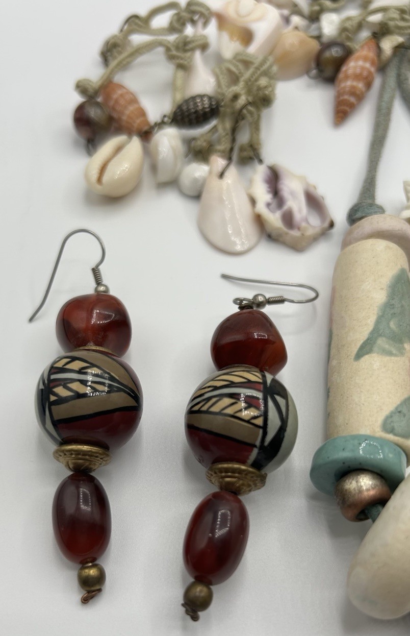 Vintage Nature Jewelry Lot of 8 Beaded Necklace, Shell Earrings Beach