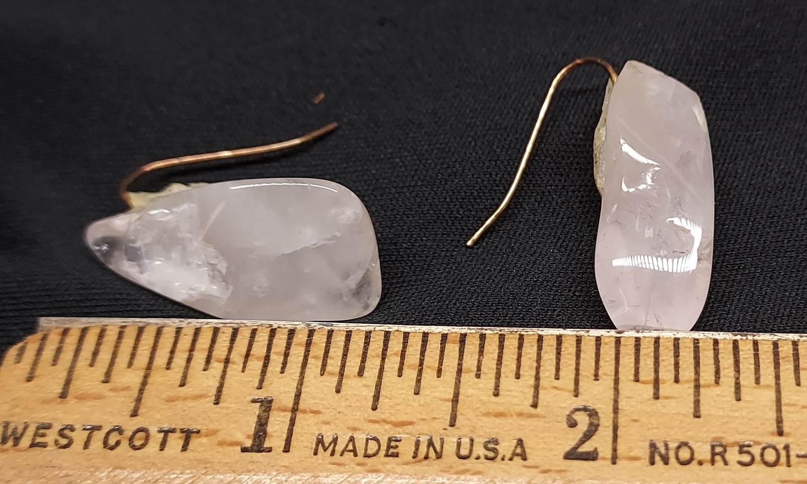 Vintage Rose Quartz Natural Stone Goldtone Pierced Earrings – STUNNING!