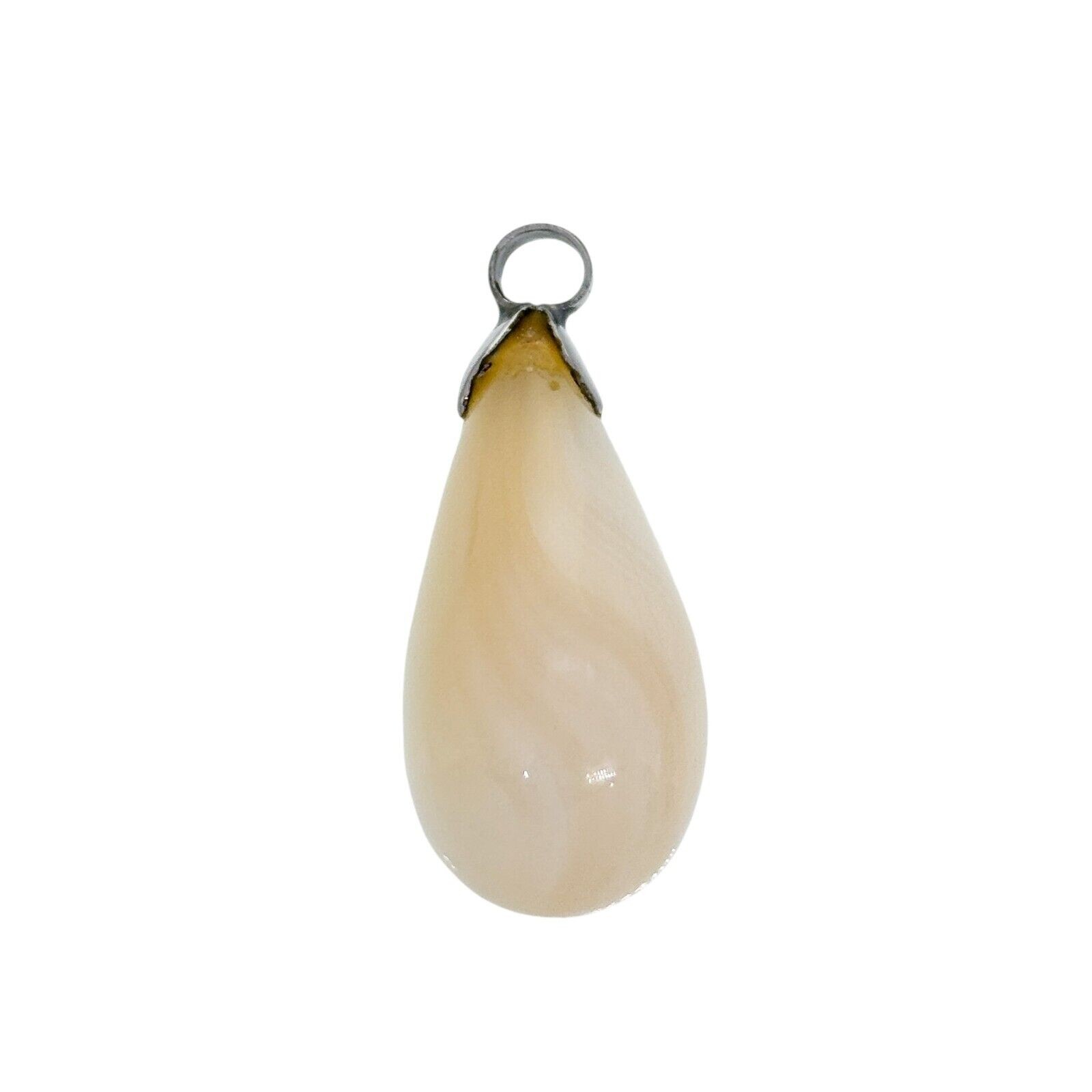 Vintage Silver-Tone White Agate Teardrop Pendant