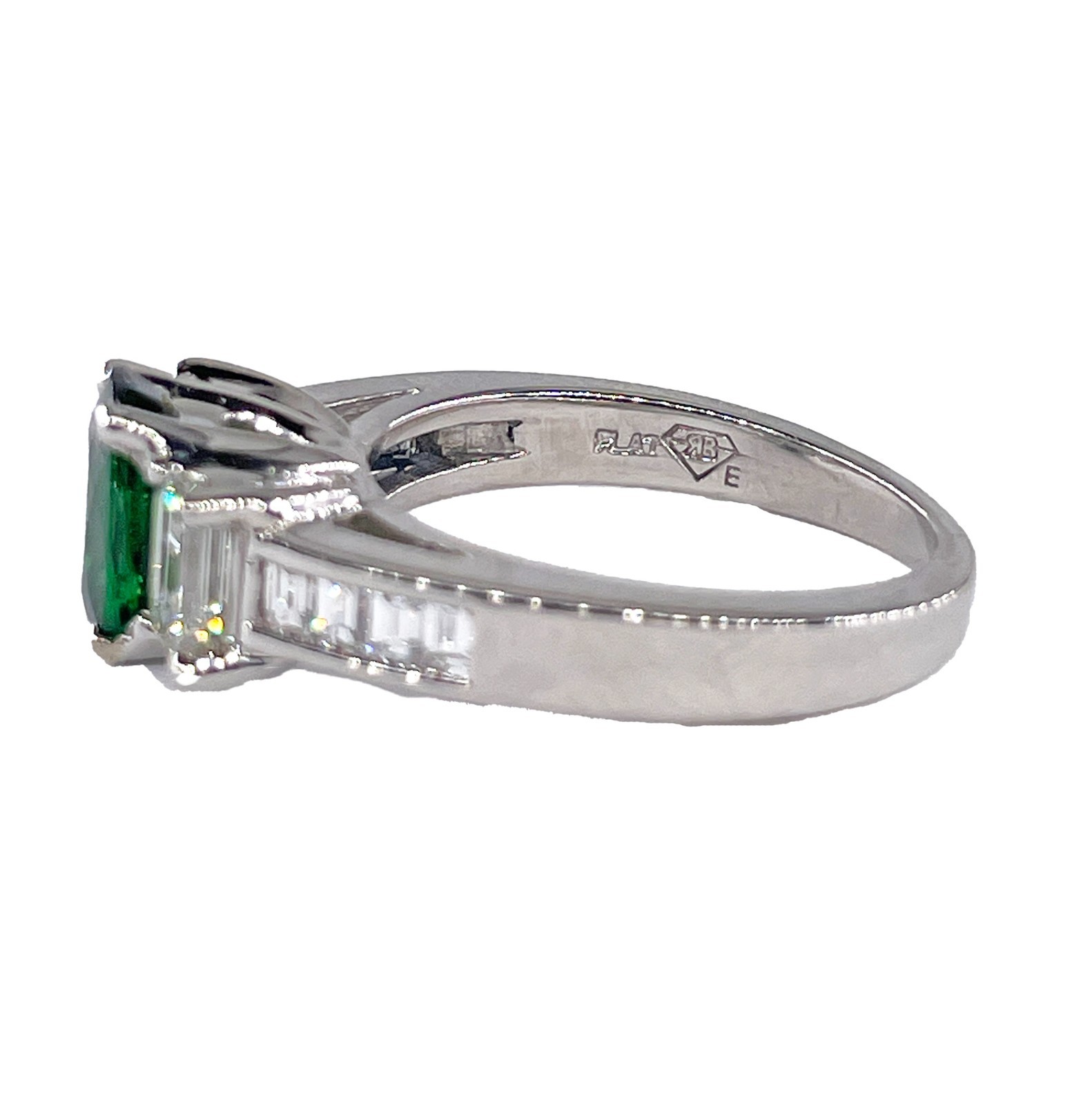 Vintage GIA 2.46ctw Natural Green Cushion Cut Tsavorite Diamond Platinum Ring