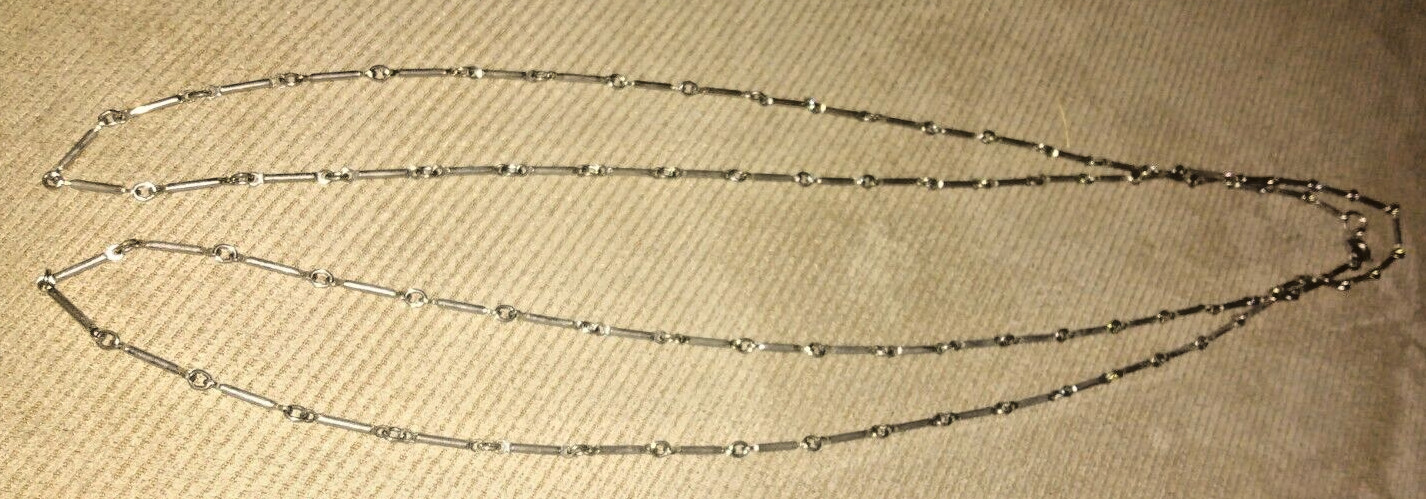 VINTAGE SILVER BAR LINK CHAIN NECKLACE ARTICULATED 50 IN ESTATE 60s super long