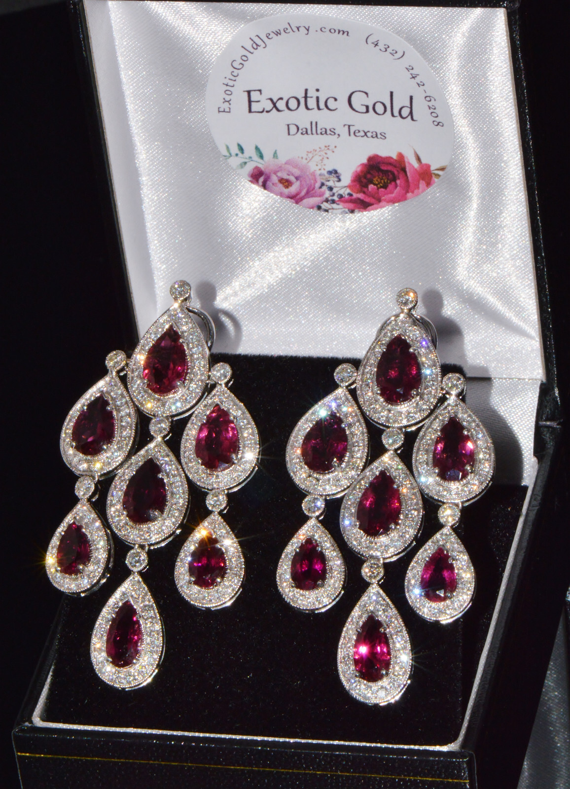 Certified Natural 23.53Cts Diamond Tourmaline 18K Solid Gold Chandelier Earrings