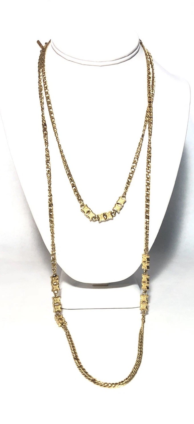 Vintage Monet Gold Tone Multi-Strand Long Wrap Necklace. 54” Long
