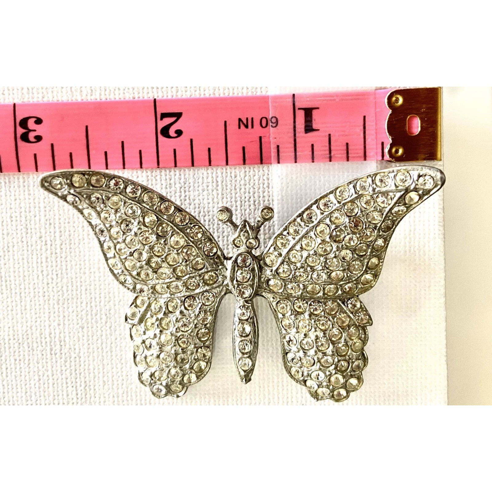 Rhinestone Butterfly Brooch with Rair of Rhinestone Clip On Earrings Set Glam