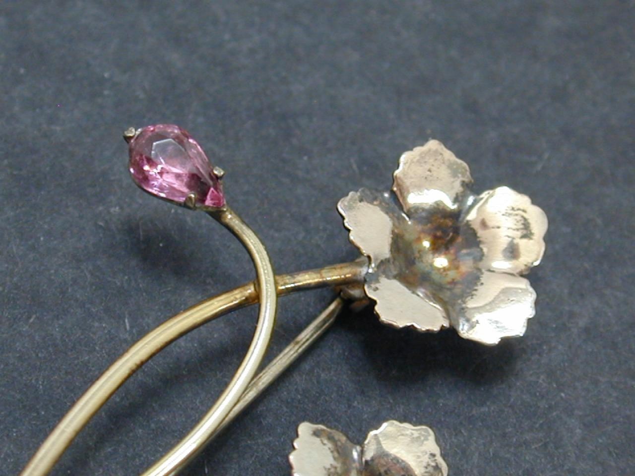 Vintage AMCO 1/20 10K Gold Filled Amethyst? Flower Bouquet Brooch Pin GF Floral