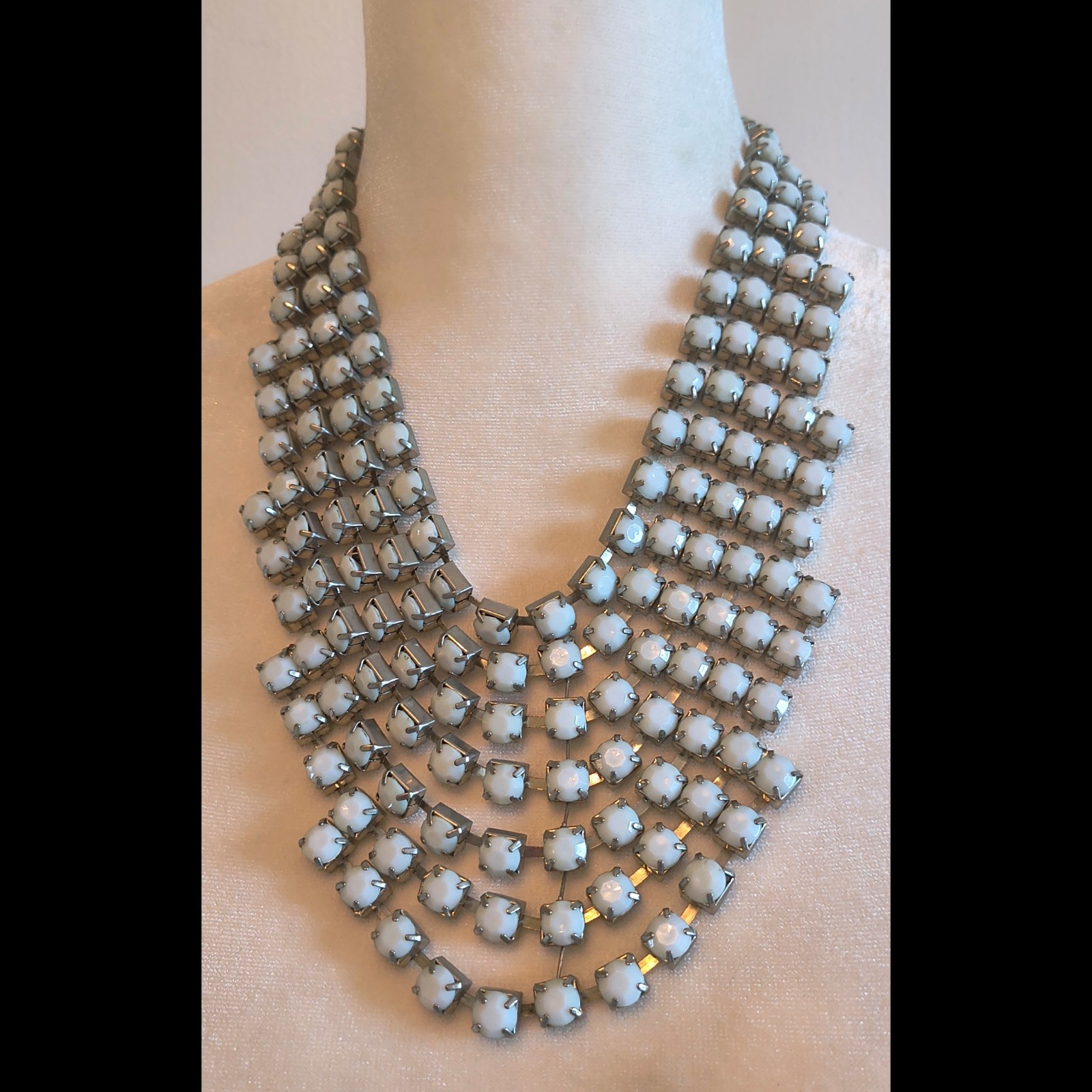 Vintage Baby Blue Chunky Multi Strand Layered Reversible Silver Tone Necklace