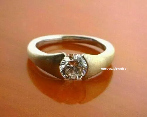 1.50 CT Round Cut Tension Setting Solitaire 14K Yellow Gold Men’s Ring