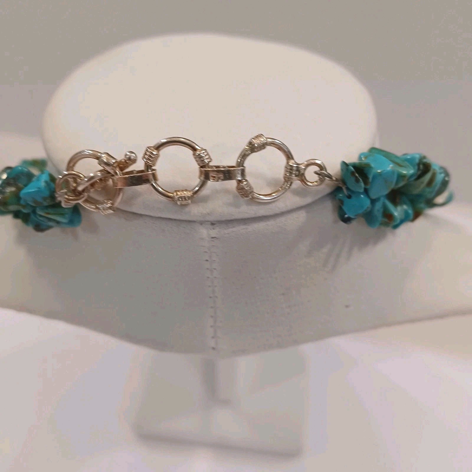 Vintage Double Strand Real Chip Turquoise And Pearl Necklace 925 Sterling 18″