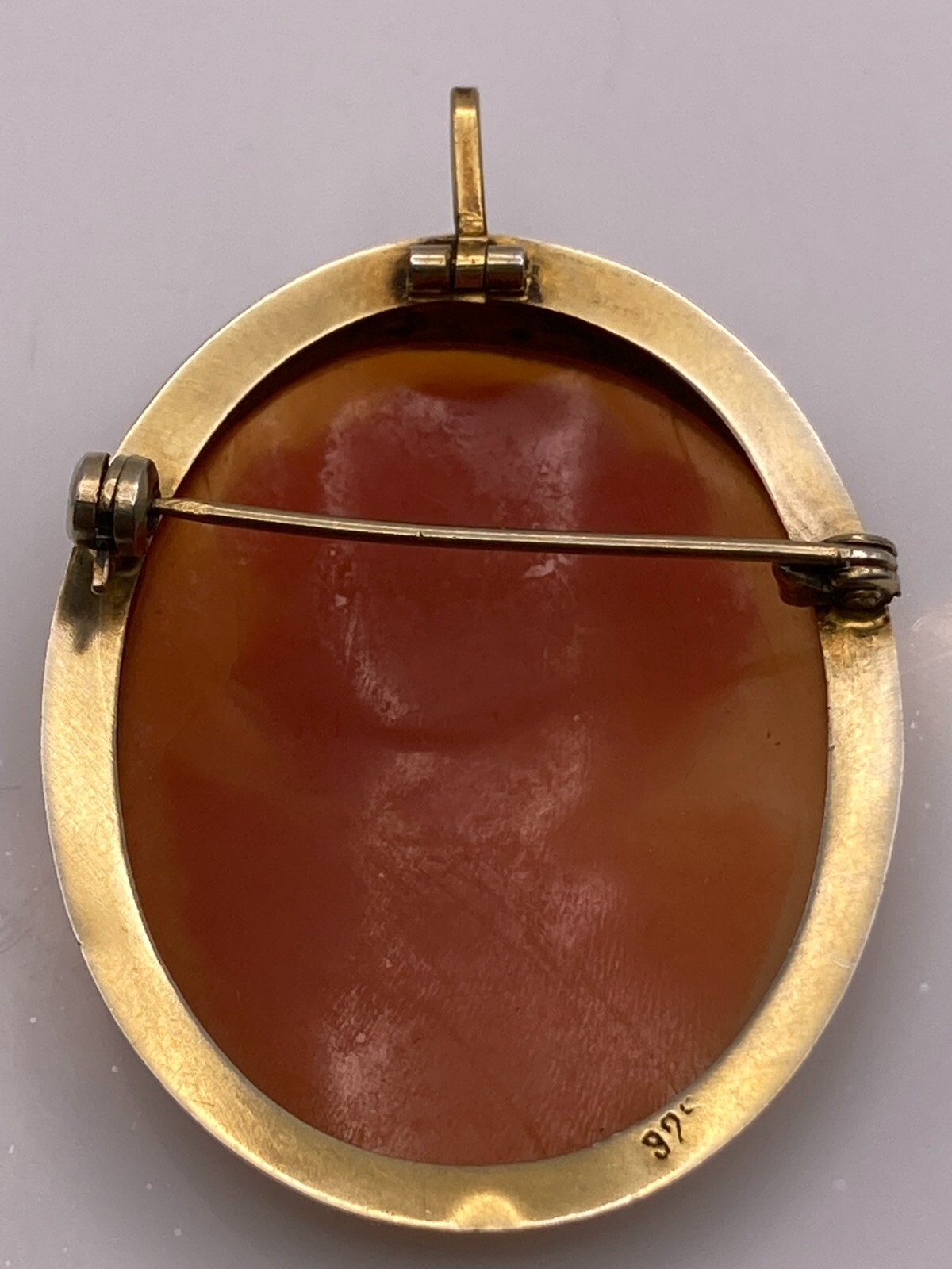 Mid Century Sterling Silver Right Facing Hand Carved Shell Cameo Pendant or Pin