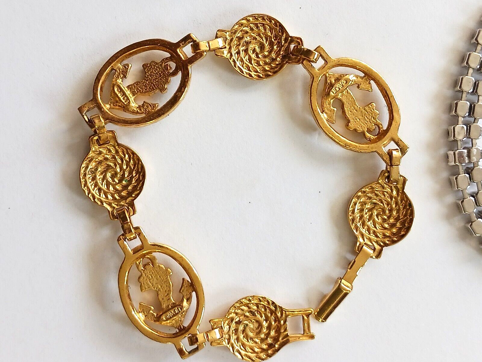 Vintage bracelets. box clasp. safety chain lock, Anchors, stones, rhinestones. 4