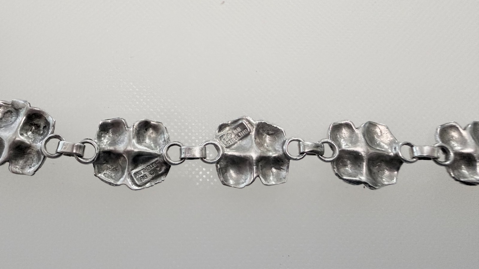 Carol Felley Sterling Silver Flower Link Bracelet 7.25 in Vintage 1988